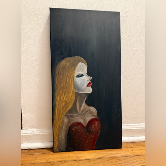 Hand-Painted Home Art Canvas - Red Dress Portrait